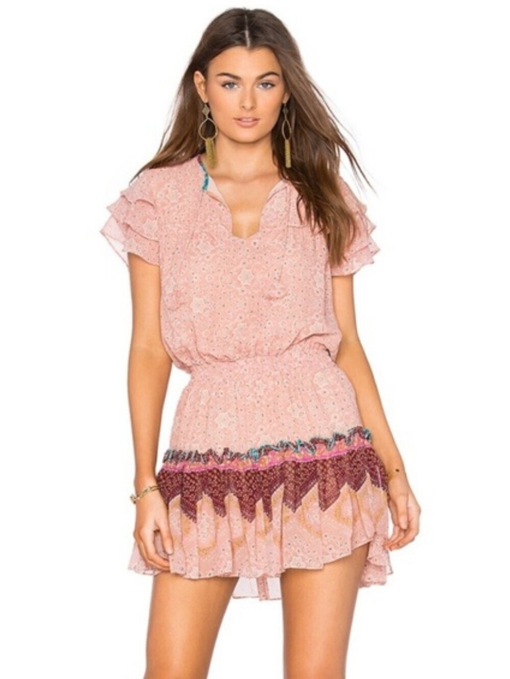 Misa Los Angeles Suri Tiered Skirt Floral Pattern Mini Dress In Peony Size S
